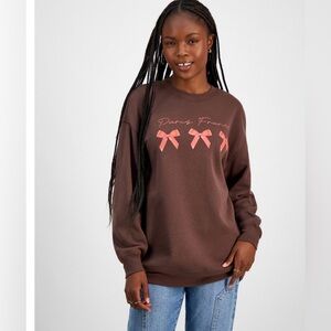 Women’s Brown Graphic Sweatshirt with Pink Bow Accents